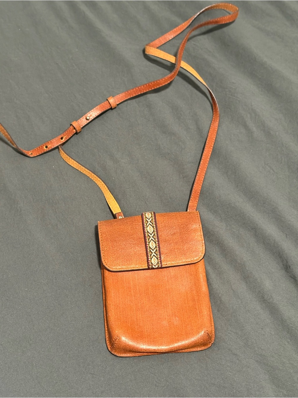 Leather Crossbody Phone Bag in Cognac Brown